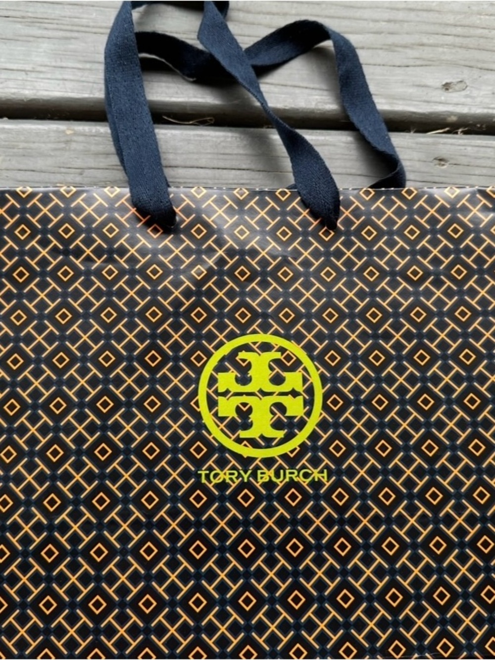 Tory Burch Black, Orange & Neon Yellow Logo Paper Shopping Bag- NEW! - Picture 1 of 6